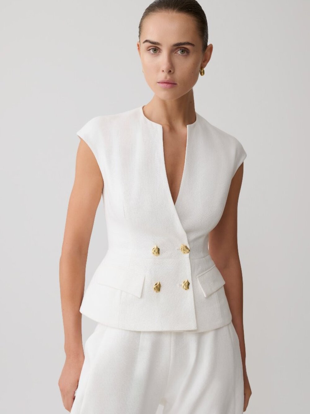 MESHKI Oriana Linen Vest + Scout Linen Shorts Set White - S